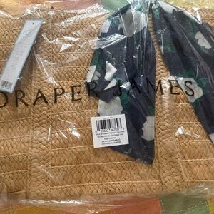 Draper James Natural Straw Tote with Navy Floral Scarf Accent